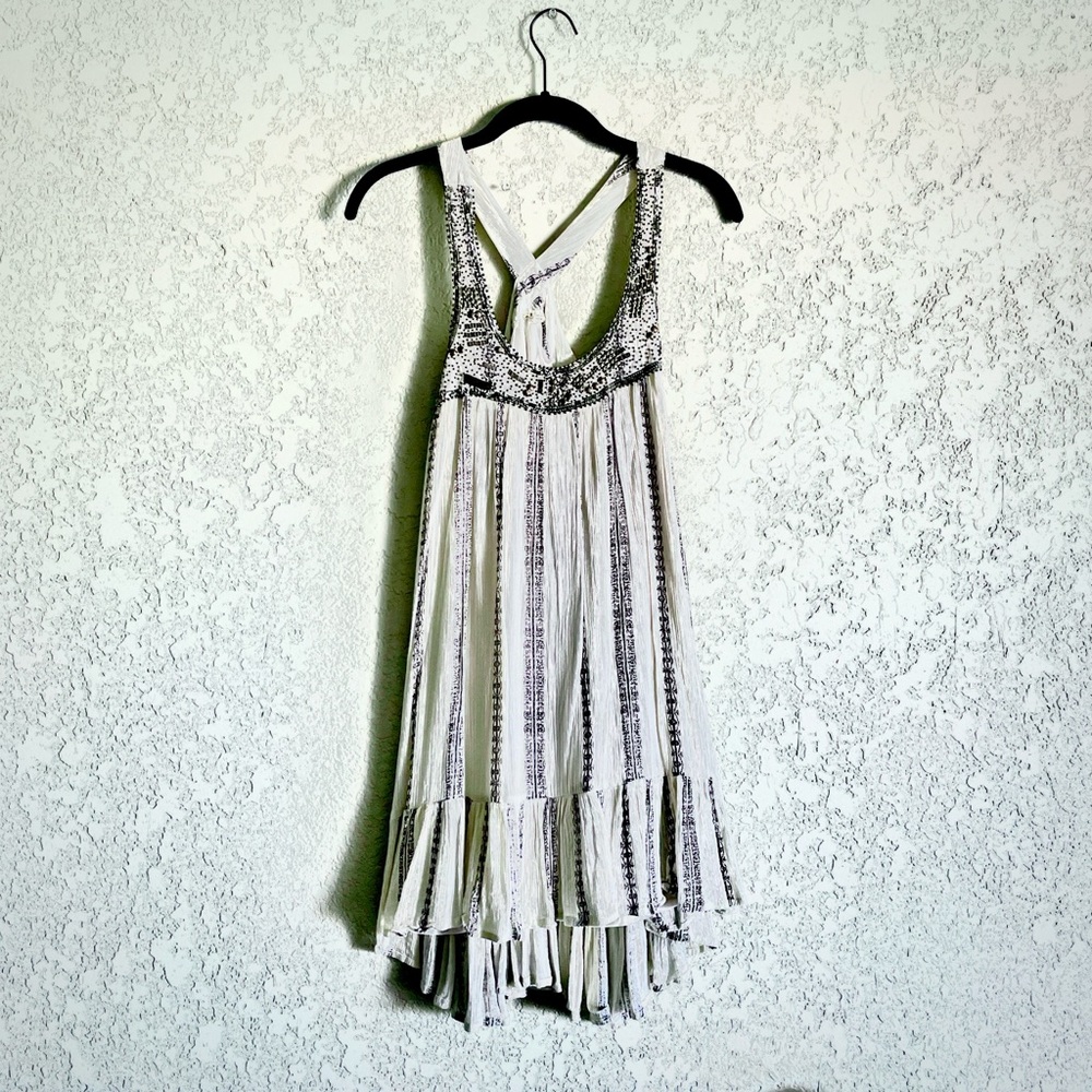Elegant White and Tan Feminine Dress